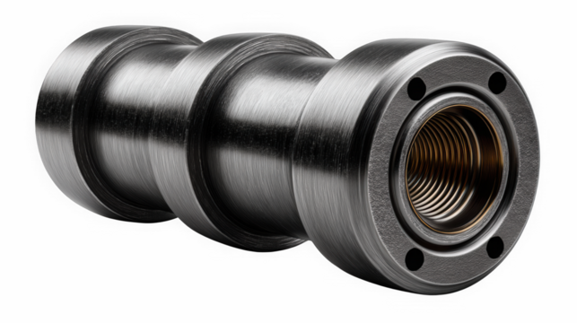 Steel threaded coupling metal part horizontal on black
