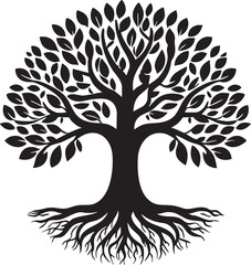 Tree of life vector: silhouette illustration, roots, branches, and leaves eps