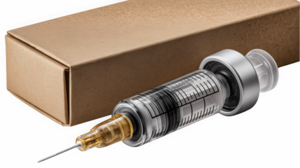 Syringe and box packaging with needle