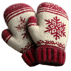 Mittens pair with snowflake design isolated on transparent background