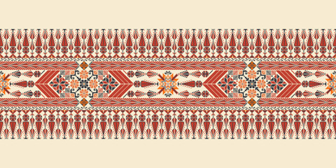Traditional Tatreez embroidery horizontal seamless pattern, Palestinian border. Scalable vector design for print, background, template