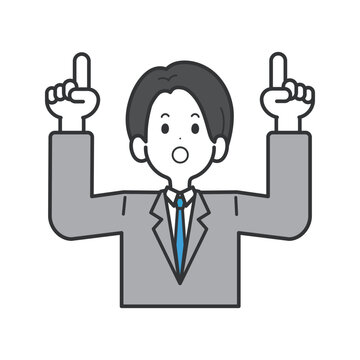 両手で上を指差すスーツ姿のビジネスマンのベクターイラスト素材