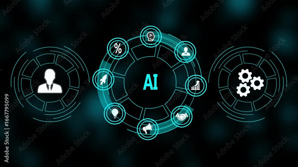 Poster ai technology concept on virtual screen interface. business, technology, internet and network concep