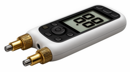 White electronic controller with gold plugs and display