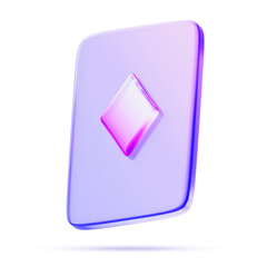 3d glass holographic playing card diamonds for poker hand, blackjack or craps games. Gambling casino and ace bet with purple pink neon gradient. Symbol of money in fortune telling. 3D illustration