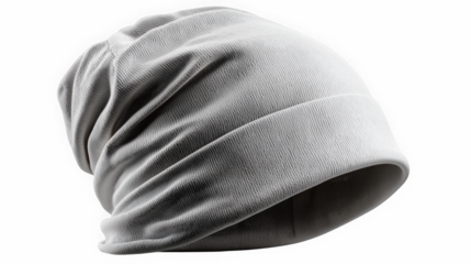 White slouch beanie hat isolated on black background