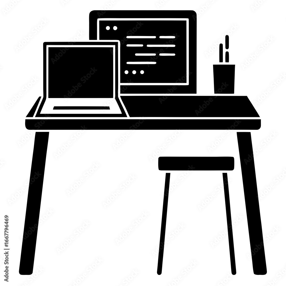 Fototapete minimal desk setup with laptop coding vector