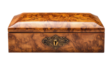 Antique wooden jewelry box isolated on transparent background 