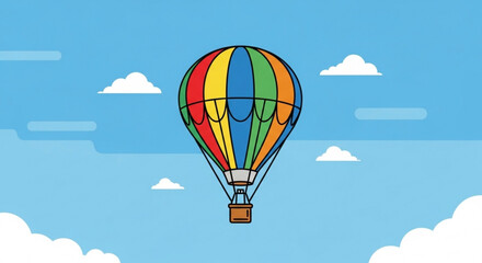 Fototapeta premium Colorful hot air balloon vector illustration with sky and clouds design for travel and adventure theme use