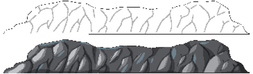 Dark Rocky Cliff Vector Illustration with Outline Version