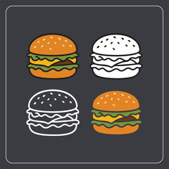 Burger Icons Set Vector Illustration