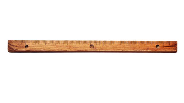 Classic wooden ruler isolated on transparent background 