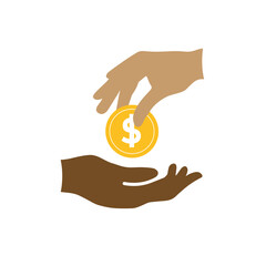 transaction icon. symbol of giving money. two hands giving and receiving money. paying, economy, money. Flat design style