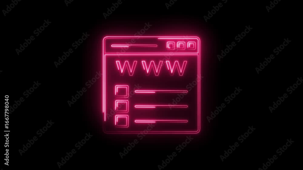 Poster glowing neon w website icon interface element abstract digital technology concept isolated on