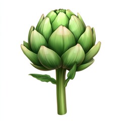 Obraz premium A single artichoke with a deep green hue, isolated on white background color, photorealistic accuracy, good composition, high resolution
