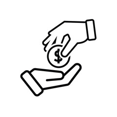 transaction icon. money. two hands giving and receiving money. paying, economy, money. Outline design style