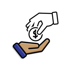 transaction icon. money. two hands giving and receiving money. paying, economy, money. Mixed design style