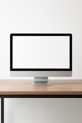 Monitor Mockup on Sleek Desk Isolated on White
