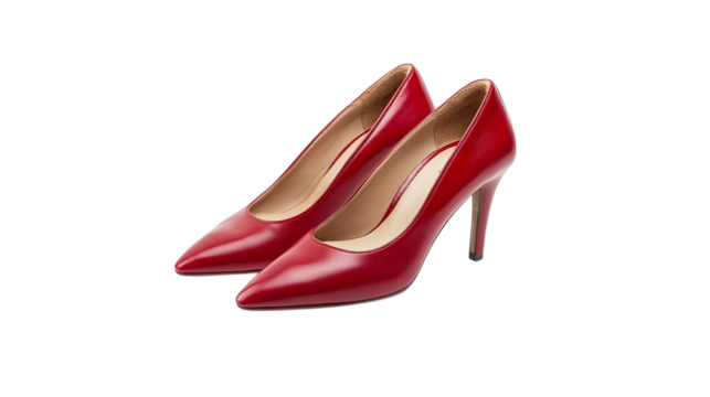 Pair of red high heel shoes isolated on transparent background
