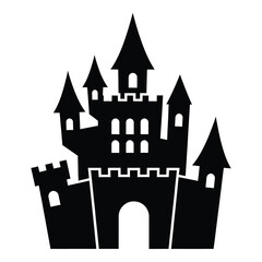 Obraz premium Black silhouette of a spooky haunted castle with tall spires vector