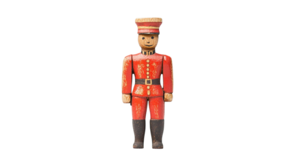 Retro wooden toy soldier isolated on transparent background 