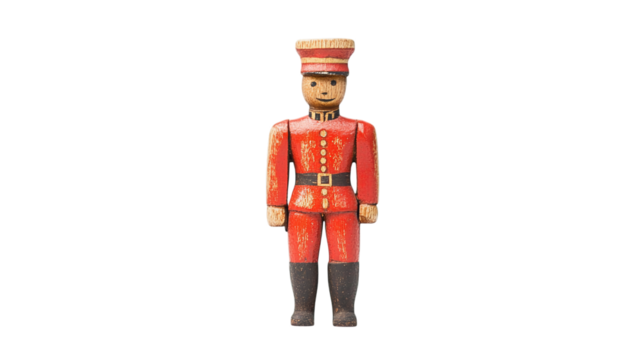 Retro wooden toy soldier isolated on transparent background  - Powered by Adobe