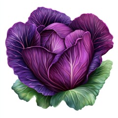 Obraz premium A vibrant purple cabbage with smooth leaves, isolated on white background color, photorealistic accuracy, good composition, high resolution