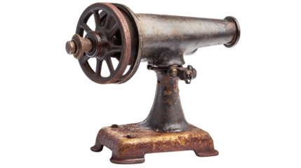 Vintage cast iron meat grinder isolated on transparent background 