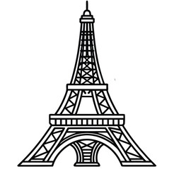 Fototapeta premium Isolated black silhouette of the famous Eiffel Tower, a recognizable symbol of French travel and Parisian architecture, in a simple vector illustration