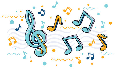 Funky colorful clef and musical notes - music decorative design