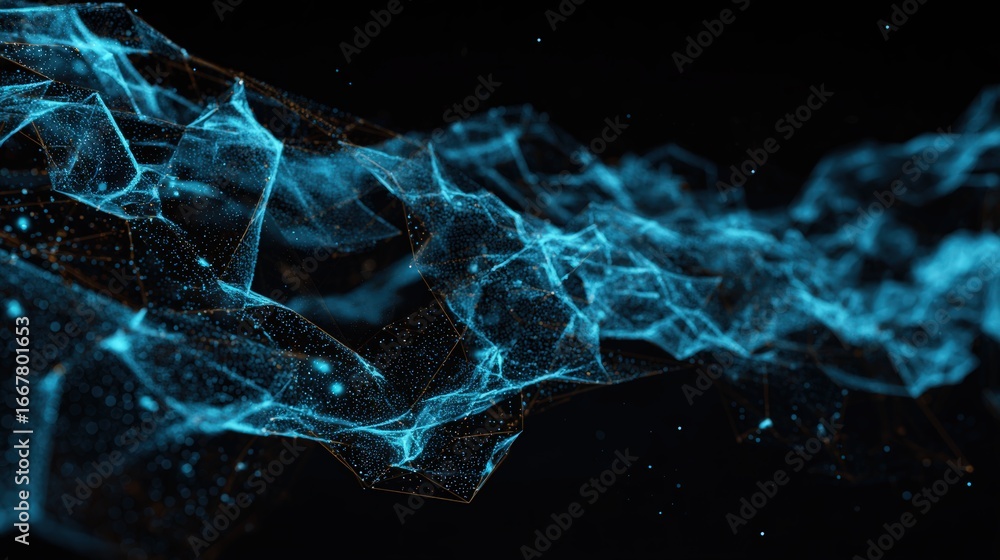 Fototapete abstract digital network visualization with glowing interconnected lines and points in a dark space