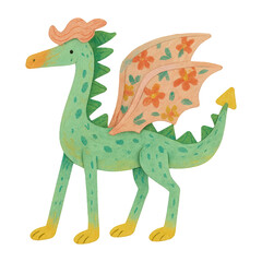Fototapeta premium PNG Whimsical floral-patterned dragon illustration.