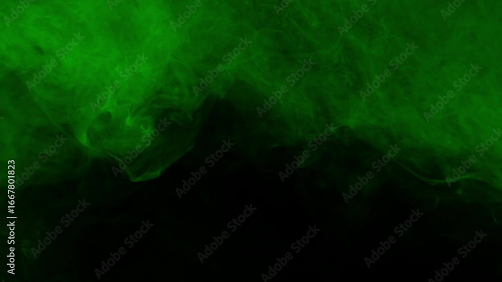 Poster abstract green smoke or fog slowly billows across black background, creating atmospheric and mysteri