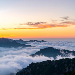 Fototapeta premium Majestic Mountain Range Above Clouds at Sunrise.