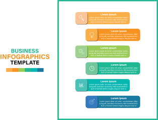 Editable business infographic template design with 6 steps. Infographic template which can be used for presentations banners, workflow layout, annual report, web design.