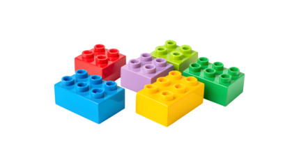 Colorful children's Lego building blocks in playful arrangements
