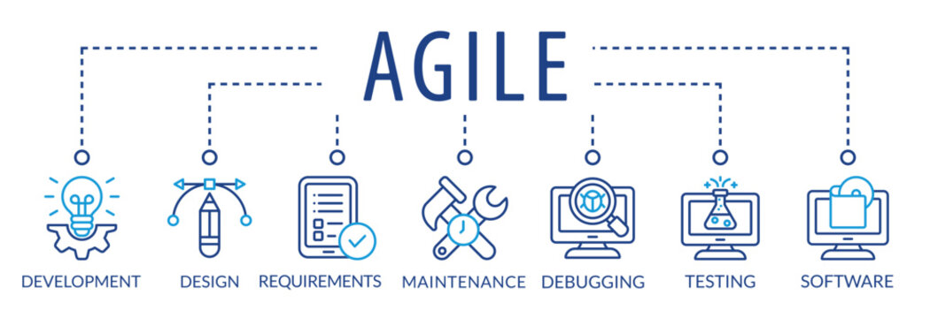 Agile development software business web computer agility concept. Vector illustration with icons