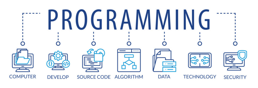 programming and coding background vector illustration with icons and keywords