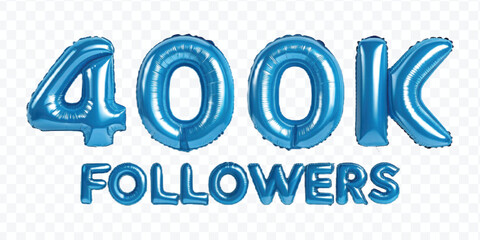 abstract 3d 400K FOLLOWERS typography text made by with different color foil balloons style isolated on transparent background
