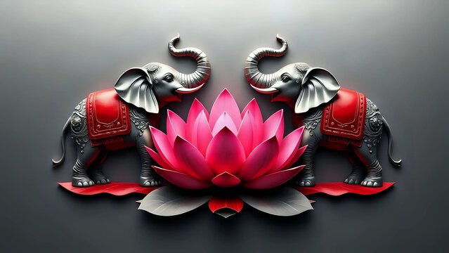 Two elephants lotus background