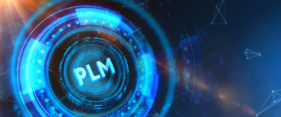PLM Product lifecycle management system technology concept. Technology, Internet and network concept. 3d illustration