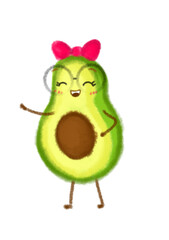 Set of Cute Cartoon Avocado Illustrations with Different Facial Expressions (Happy, Sad, Angry, Surprised, Winking, and Love) in Kawaii Style