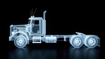 トラックのレントゲン写真、モノクロ