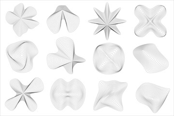 Abstract topographic pattern organic shapes. Wavy rippled concentric circles on white background. Circular fluid contour geographic liquid elements.