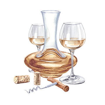 watercolor wine glasses and decanter clip art preview