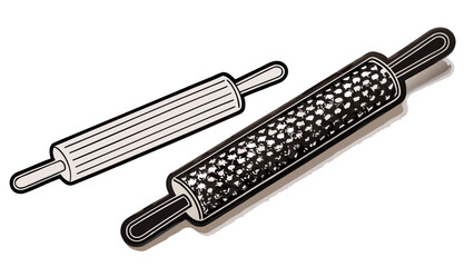 Fototapeta premium Two rolling pins one with stripes and the other with a pattern on a white surface in a studio shot silhouette