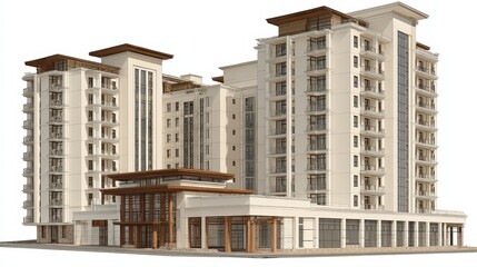 Modern luxury apartment complex with multiple high-rise buildings and spacious balconies in an urban environment