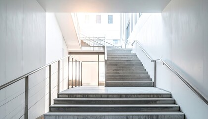 Modern Minimalist Urban Staircase with Metal Railings and Natural Light