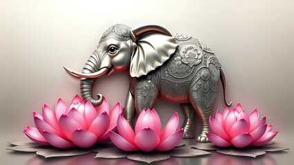 Elephant and lotus flower,wall decor 