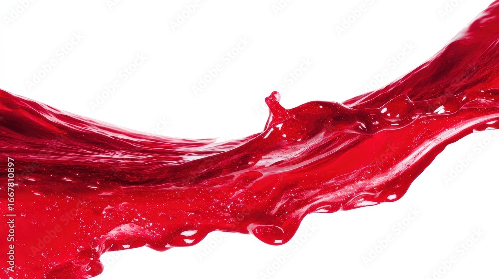 Poster dynamic red liquid splash movement flowing horizontally with high detail and vibrant color in motion